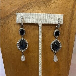 Black Onyx & Midnight Sapphire with Moonstone drops. Crystal surround.